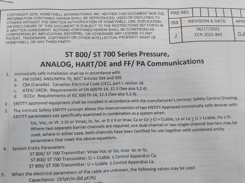 Honeywell Std Smartline Differential Pressure Transmitter Std