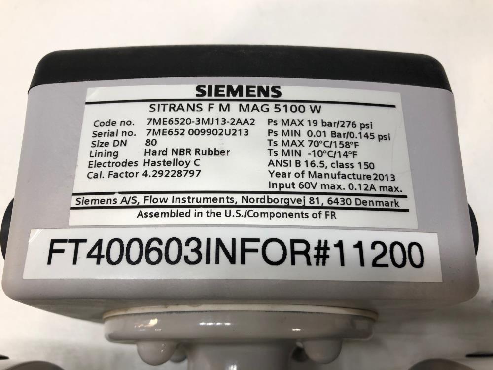 Siemens Sitrans FM MAG 5100 W Electromagnetic Flow Sensor 7ME6520-3MJ13 ...