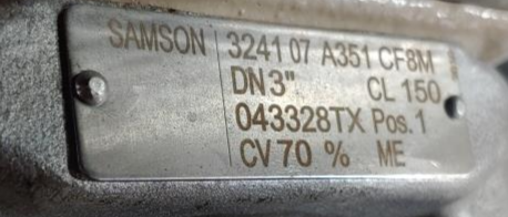 SAMSON 3" 150# CF8M Control Valve Model 3277 with 3730-3 HART Capable Positioner