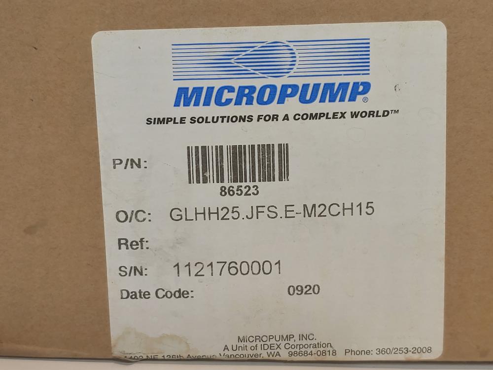 Micropump Model GLHH25.JFS.E-MSCH15 Magnetic Drive Gear Pump w/ HUB Assembly 