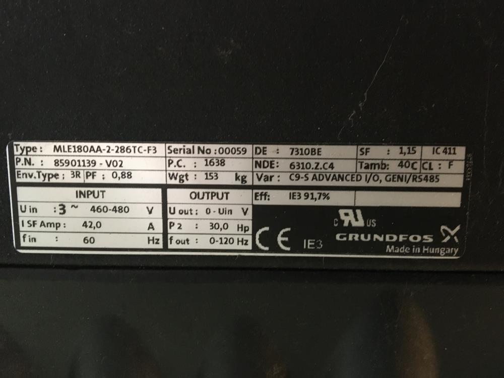 Grundfos Pump Type CRE45-4 AN-G-V-HQQV, Model: B99188069P116470003