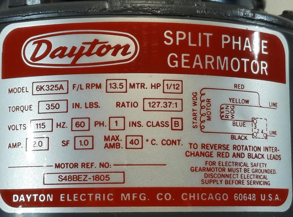 Dayton Split Phase Gearmotor 6K325A