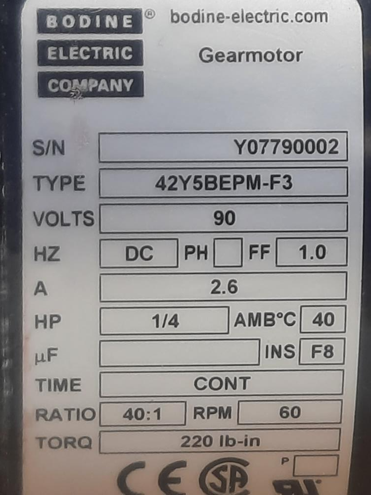 Bodine Gear Motor 42Y5BEPM-F3 1/4HP