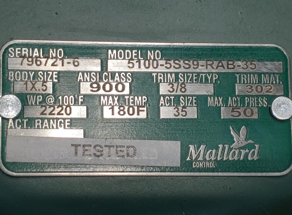 Mallard Model 5100 Freezeless Control Valve 5100-5SS9-RAB-35