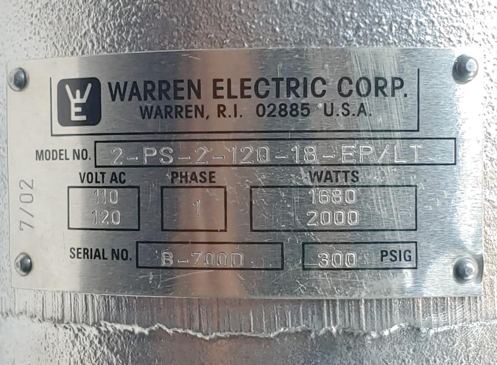 Warren Electric 2-PS-2-120-18-EP/LT Heating Element