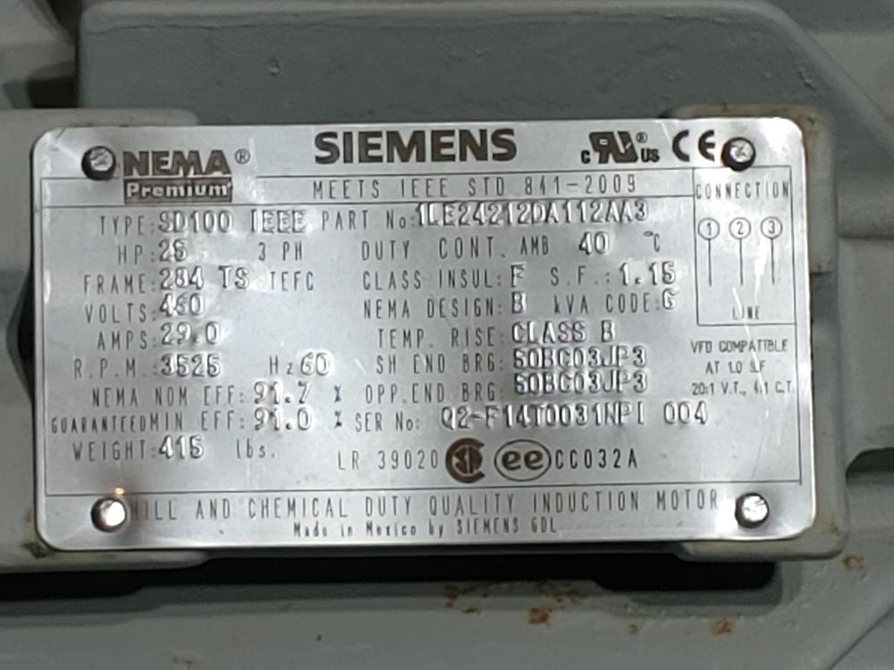 Goulds ITT 3298 Chemical Process Pumps 3x4-7 Tefzel w/25 HP Siemens Motor