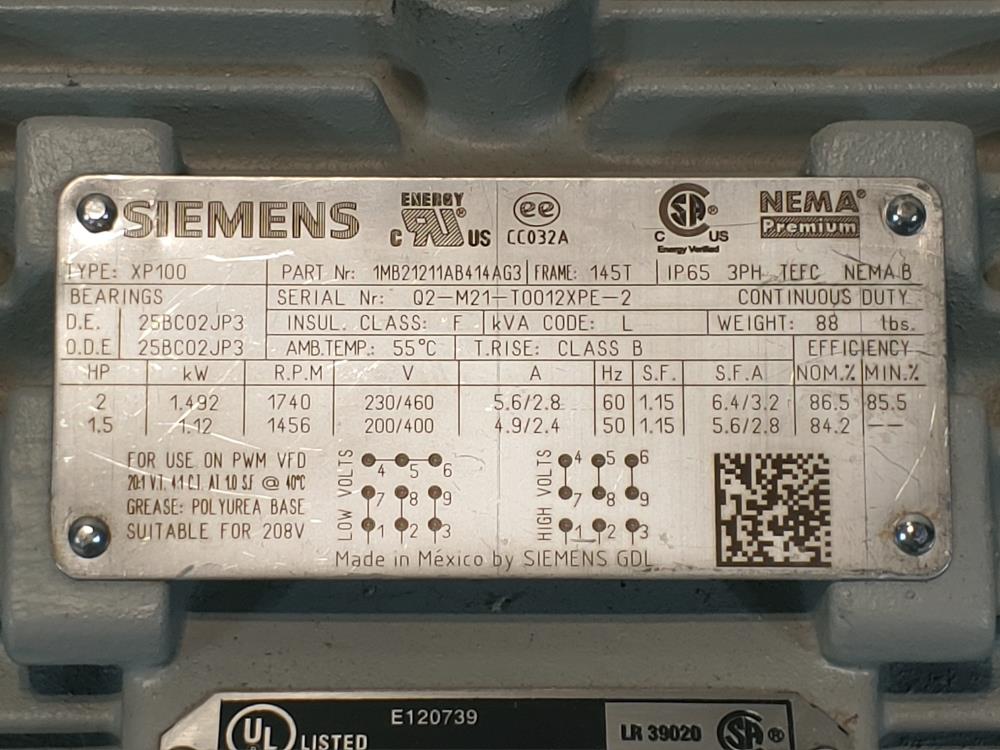 Siemens XP100 Vertical Explosion Proof Motor 1MB21211AB414AG3