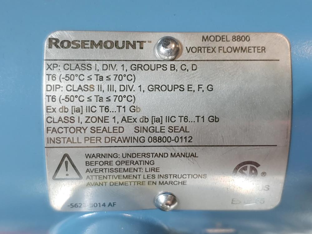 Rosemount  6" 600#  8800 Vortex Flowmeter