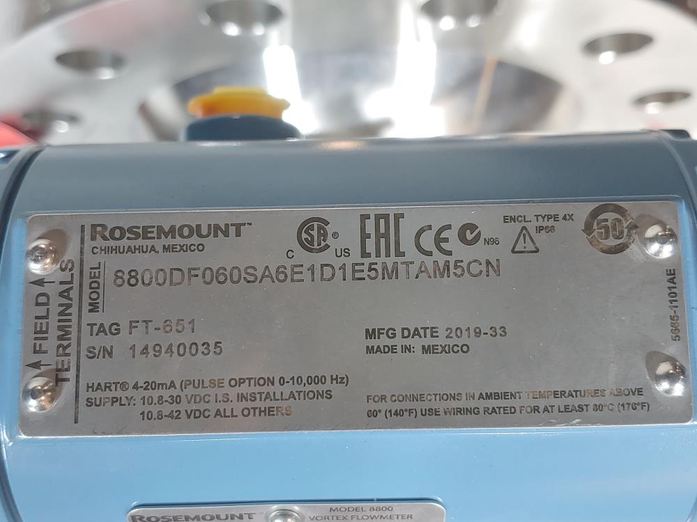 Rosemount  6" 600#  8800 Vortex Flowmeter