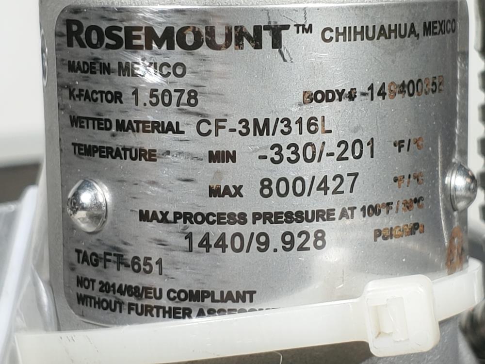 Rosemount  6" 600#  8800 Vortex Flowmeter