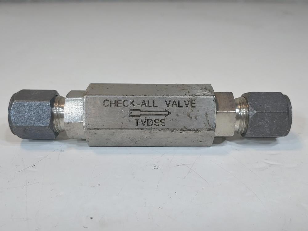 Lot of (2) Check-All Tube Fitting Check Valve TVDSS - TM000086