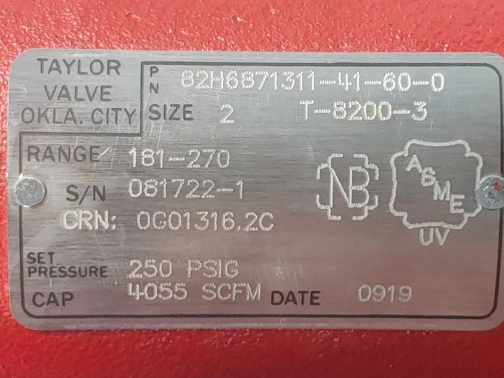 Taylor 2" Flanged WCC Safety Relief Valve T-8200-3