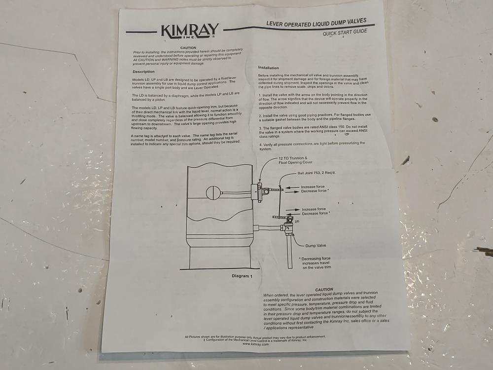 Kimray CBB 225 FOA-D Mechanical O/W Liquid Dump Valve 2" 150#