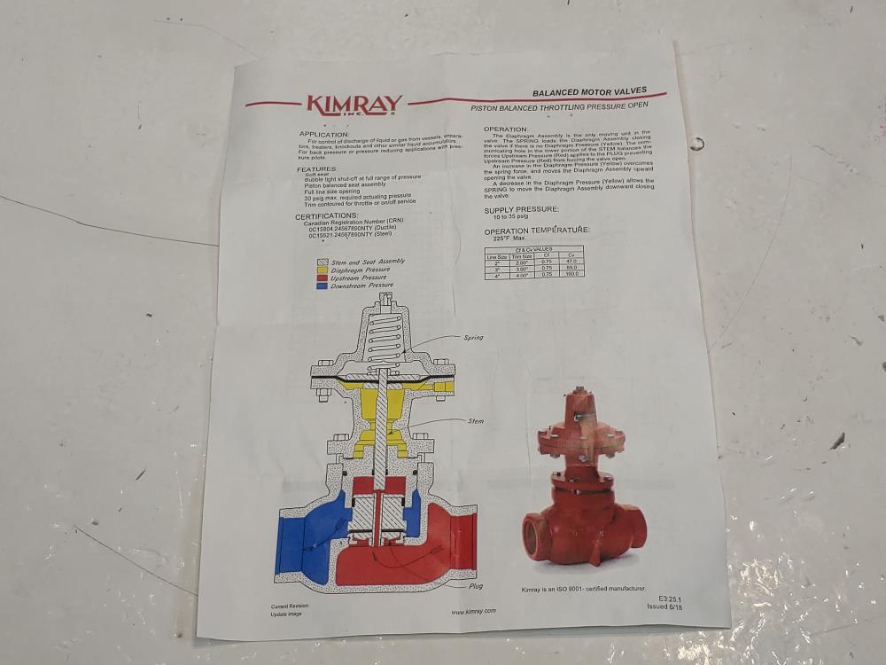 Kimray 3" Balanced Motor Valve 325 SMT PBT PO/D