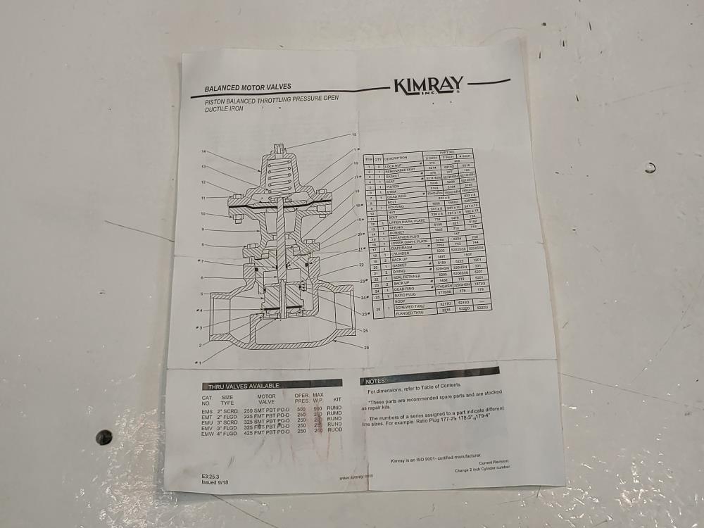 Kimray 3" Balanced Motor Valve 325 SMT PBT PO/D