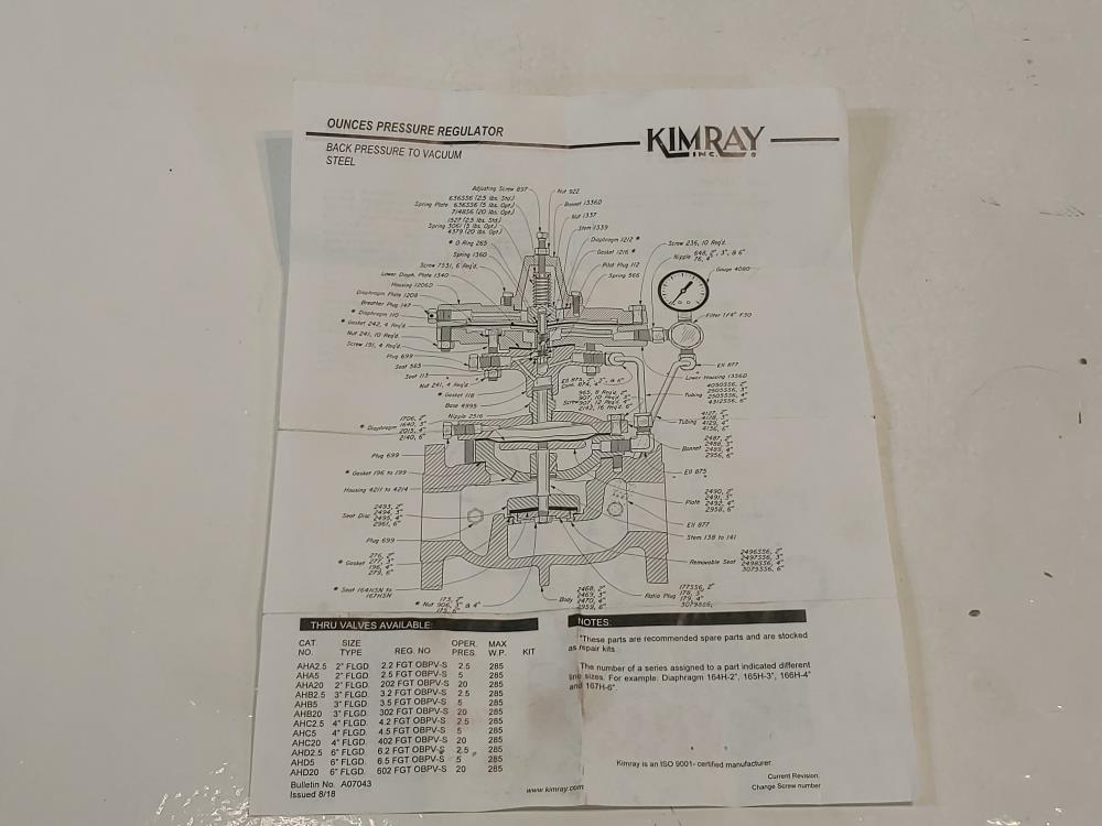 kimray 3" 150# Back Pressure Regulator 302 FGT OBPV-S