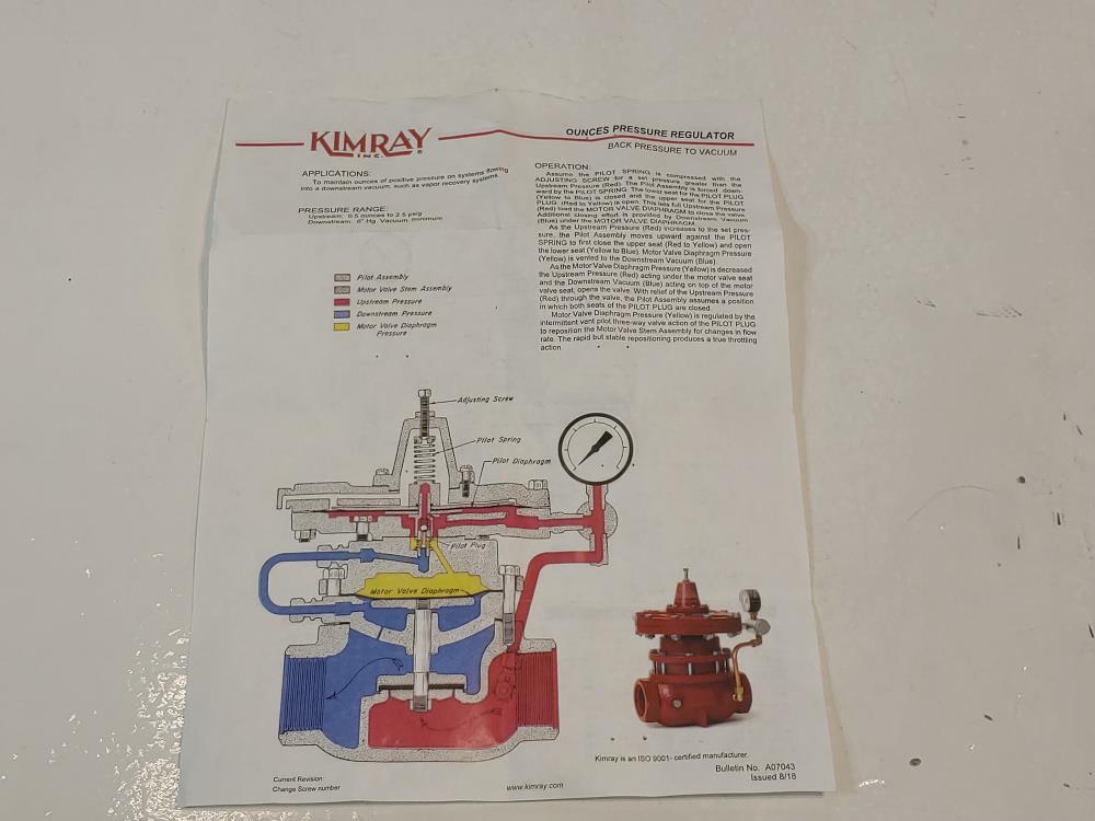 kimray 3" 150# Back Pressure Regulator 302 FGT OBPV-S