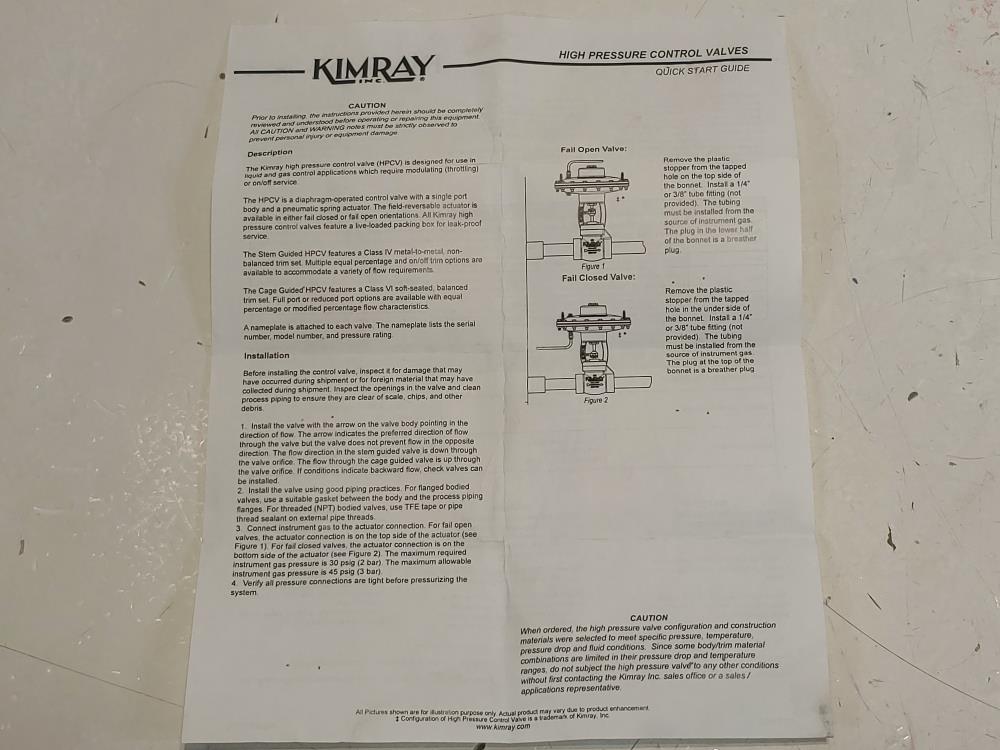 Kimray 1" Stem Guided Pressure Control Valve 1400 SMA P0 1/2IV