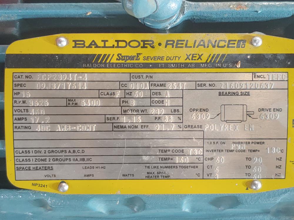 Pumpworks PWA-HT 1.5X3X6 High Temp. Horizontal Process Pump w/ Baldor 15HP Motor