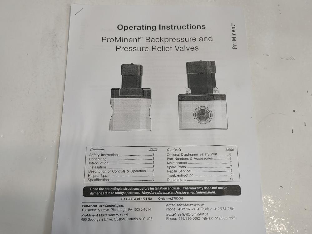 Prominent BPV-DM Pressure Relief Valve 1/2" NPT PVDF