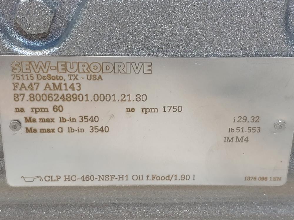 Sew-Eurodrive Gearbox FA47 AM143 