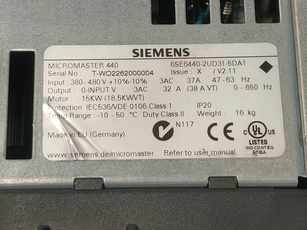 Siemens 6SE6440-2UD31-5DA1 Micromaster 440 AC Drive