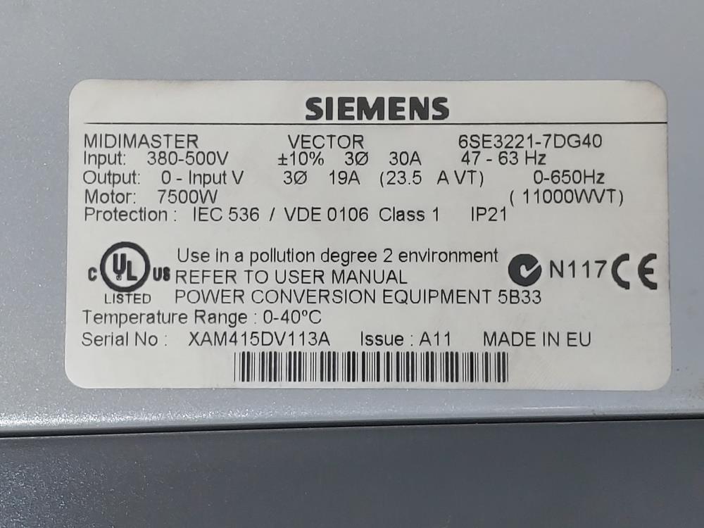 Siemens Midimaster Vector Drive 6SE3221-7DG40 