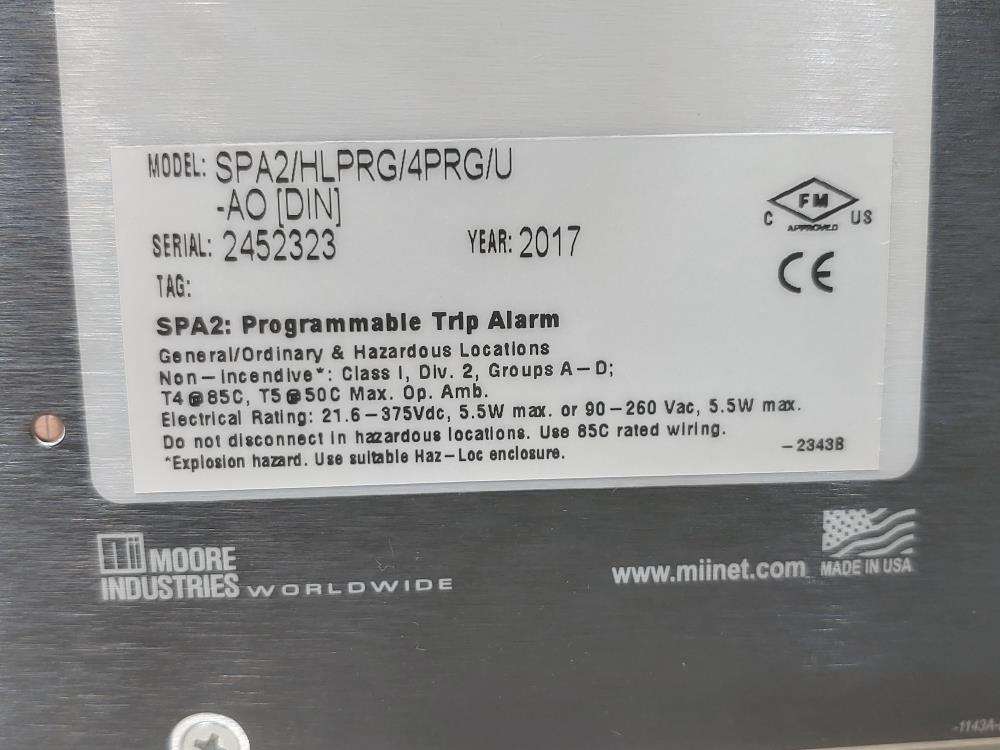 Moore SPA2: Programmable Trip Alarm Model# SPA2/HLPRG/4PRG/U-AO