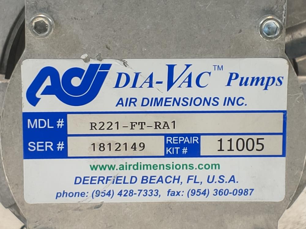 ADI Dia-Vac Pump Model# R221-FT-RA1 w/ Marathon Electric Motor 5KC36PNB429MX