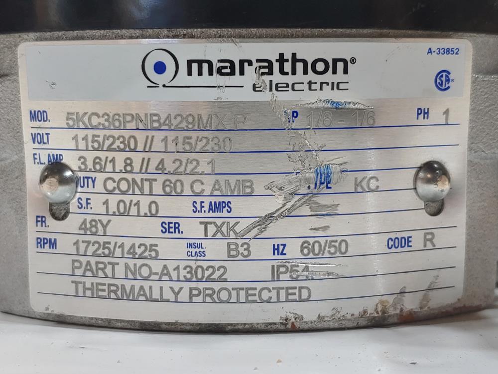 ADI Dia-Vac Pump Model# R221-FT-RA1 w/ Marathon Electric Motor 5KC36PNB429MX