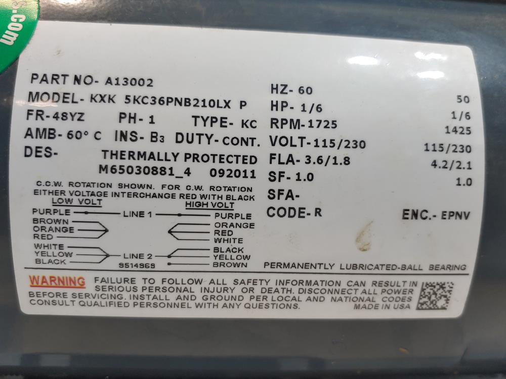 ADI Dia-Vac Pump Model# R201-FT-EA1-LZ w/Marathon Electric Motor 5KC36FNR-210LXP