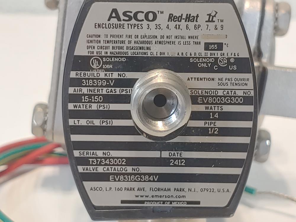 Asco Red-Hat 1/2" 3-Way Solenoid Valve EV8316G384V/ EV8003G300