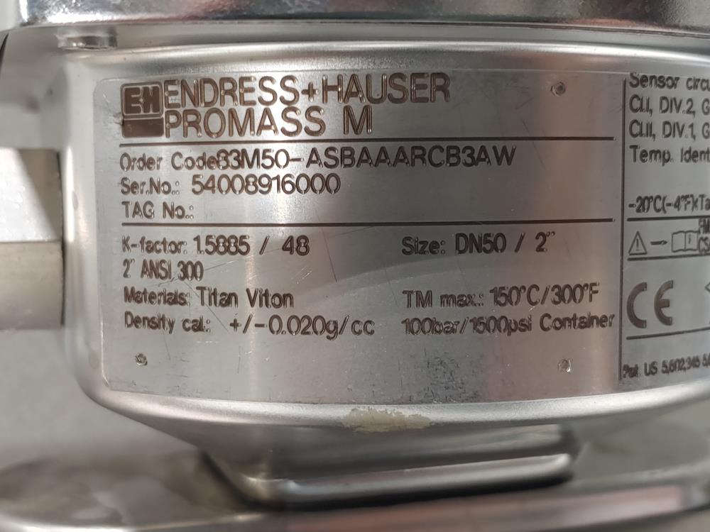 Endress + Hauser  2" 150# Promass Coriolis Mass Flow Meter 83M50-ASBAAARCB3AW