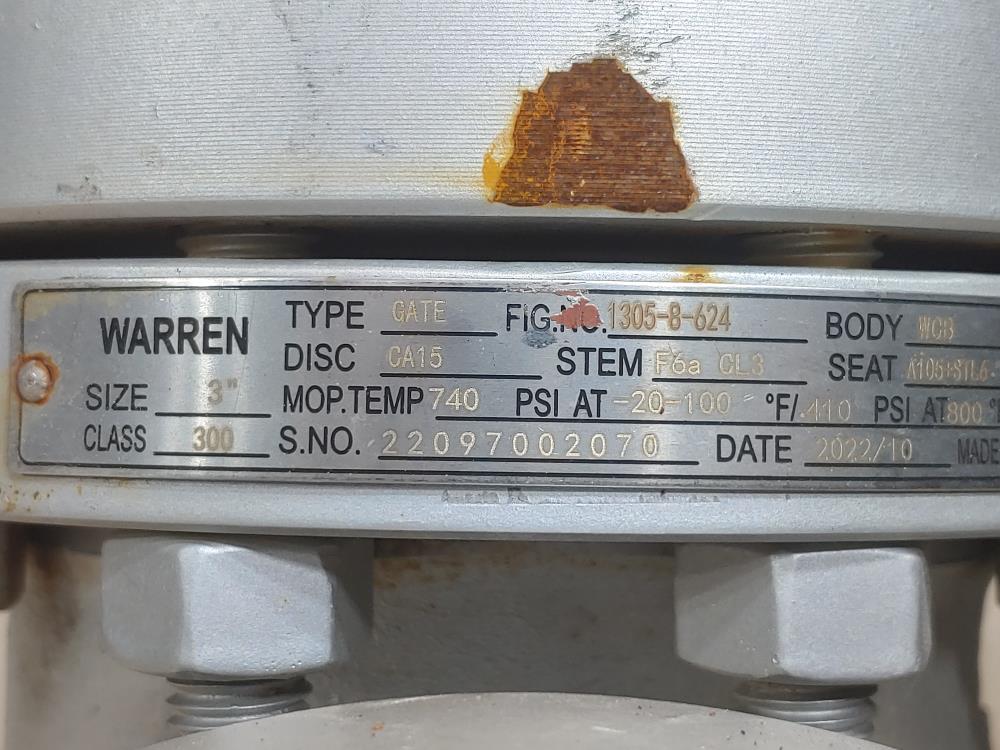 Warren 3" 300# WCB Gate Valve Fig# 1305-8-624