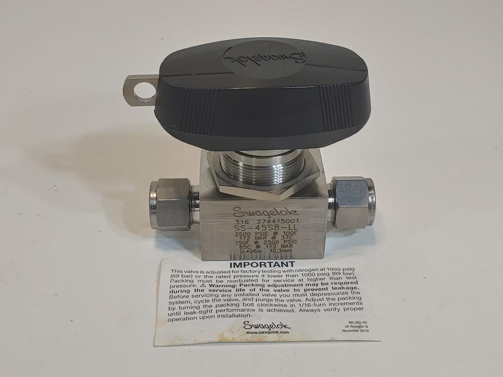 Swagelok SS-45S8-LL 1pc Ball Valve 1/2" Tube Fitting w/ Latch Lock Handle