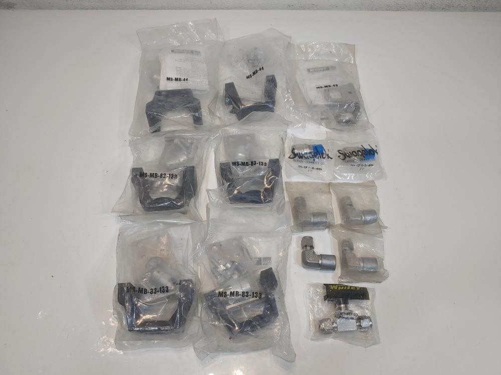 (1 LOT) Swagelok/Whitey Tube Fittings, Needle Valves And Mounting Brackets