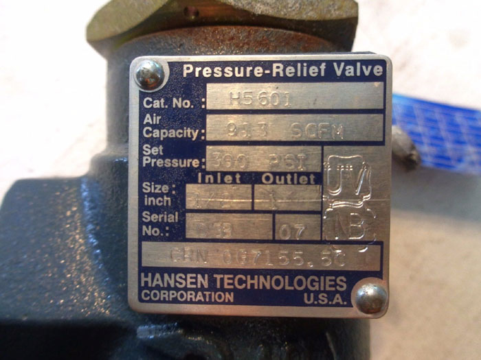 LOT OF (2) HANSEN PRESSURE RELIEF VALVES H5601 & H5602