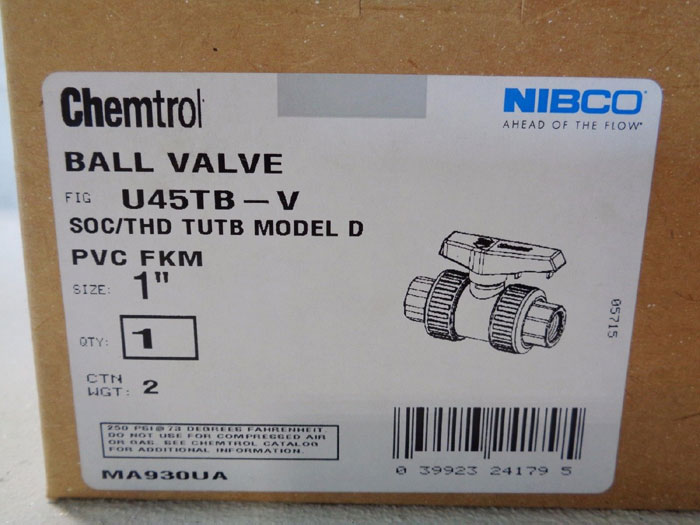 LOT OF (4) CHEMTROL NIBCO PVC FKM 1" BALL VALVE, FIG#: U45TB-V