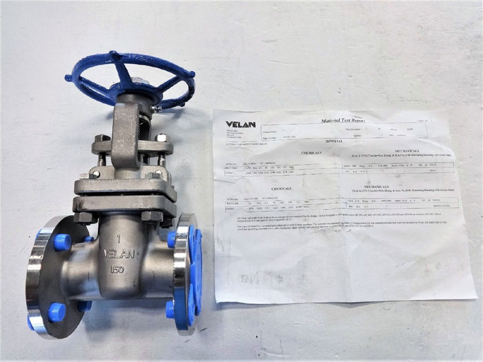 VELAN 1" 150# CF8M GATE VALVE, MODEL C #F05-0064C-13SX W/ MTR DOCUMENTATION