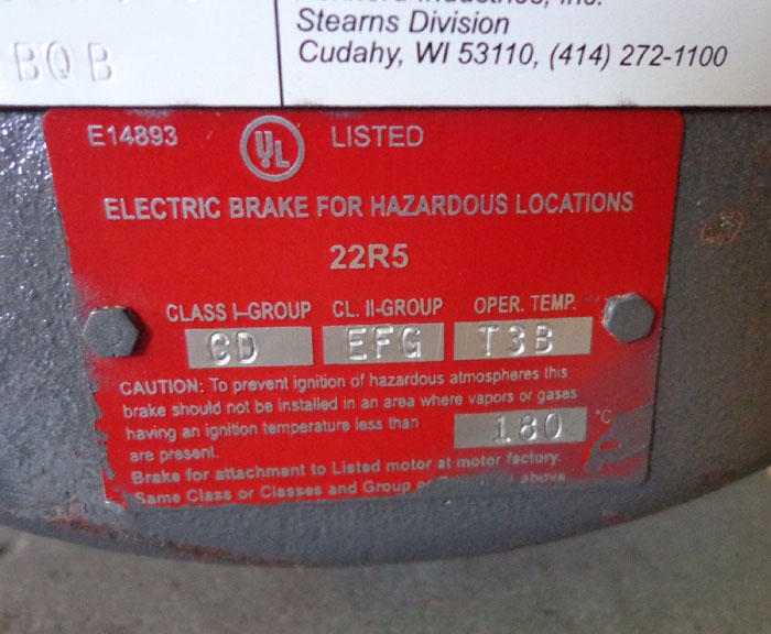 STEARNS BRAKE - MODEL: 106533105BQB w/ BALDOR MOTOR