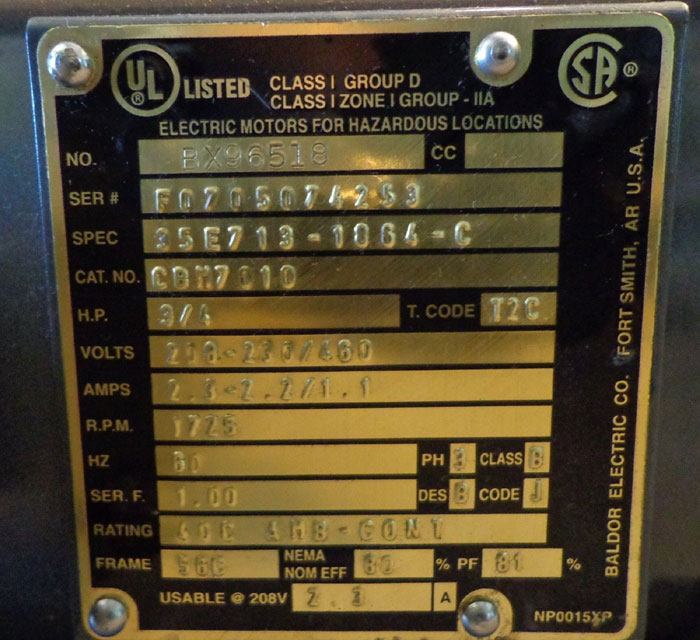 STEARNS BRAKE - MODEL: 106533105BQB w/ BALDOR MOTOR