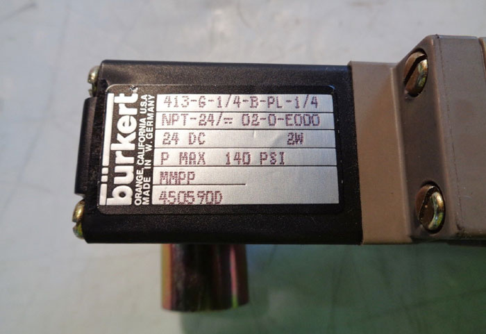 BURKERT SOLENOID VALVE: 413-G-1/4-B-PL-1/4