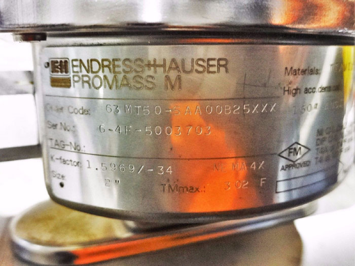 ENDRESS HAUSER 2" CORIOLIS FLOW METER PROMASS 63MT50-SAA00B25XXX