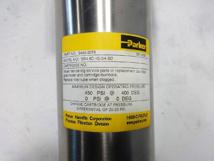 Parker Fulflo 9440-3076 High Pressure Filter Vessel, SS4.5C-10-3/4 SD